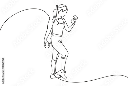 continuous line of fitness woman.single line of woman doing exercise in fitness studio.isolated white background