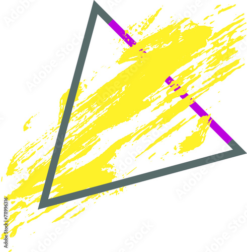 Abstract yellow brush stroke with geometric triangle frame. Modern art with s...