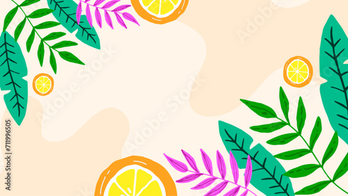 Colorful colourful vector illustrated floral spring background. Vector summer background with vegetation, flower, and leaf for poster, banner, and presentation