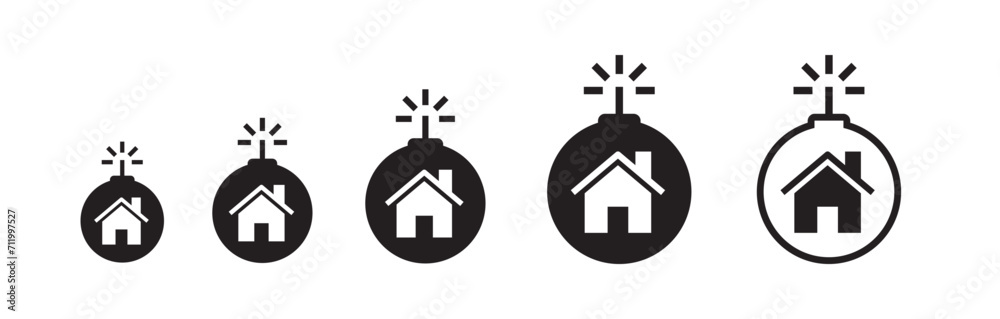 Bomb. House bomb icon series isolated on white background - illustration