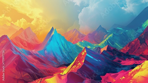 Abstract digital landscapes with vibrant colors and geometric shapes. © Muhammad
