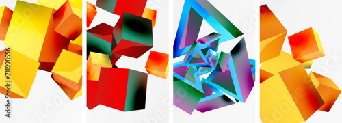 Flying 3d shapes, cubes and other geometric elements background design for wallpaper, business card, cover, poster, banner, brochure, header, website