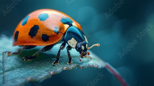 Get an up-close view of a ladybug, showcasing its vibrant colors, background image, generative AI