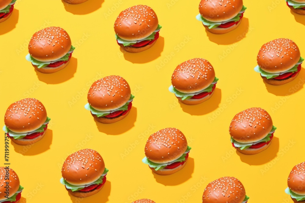 Burgers on yellow background pattern. Burgers on yellow background pattern.