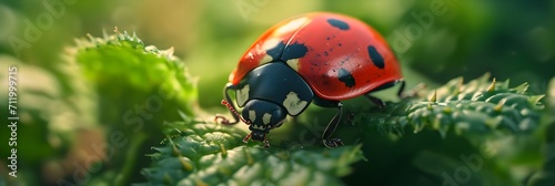 Get an up-close view of a ladybug, showcasing its vibrant colors, background image, generative AI