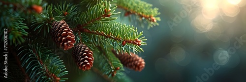 Details of pine needles  showcasing their arrangement and the texture of the tree branch  background image  generative AI