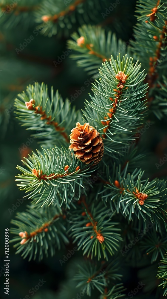 Details of pine needles, showcasing their arrangement and the texture of the tree branch, background image, generative AI