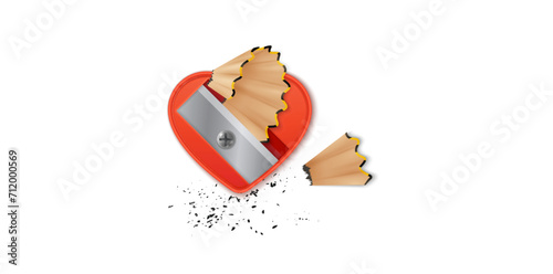 Heart Shape Sharpener And Shavings Vector Illustration.