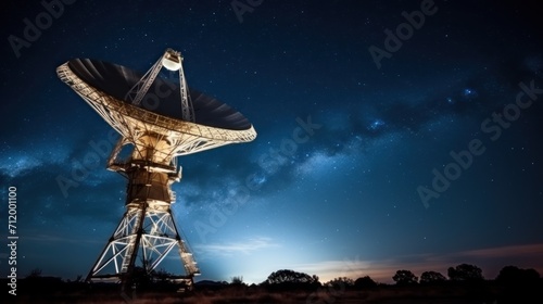 Huge radio telescope aimed directly into sky in middle of deserted desert catching signals