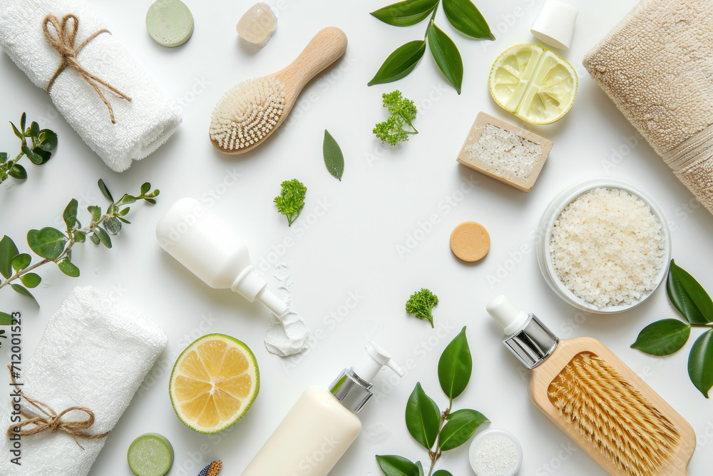 Top view flat lay of bathroom essential clean background. Top view flat lay of bathroom essential clean background.