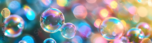 Soap bubbles reflecting a rainbow of colors, emphasizing the iridescence created by sunlight, background image, generative AI