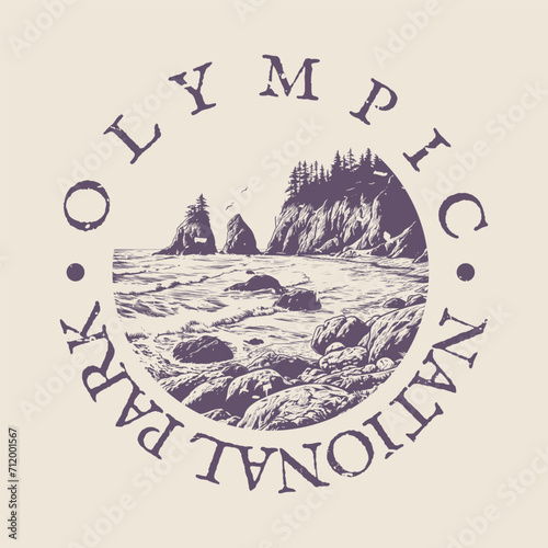 Olympic, Washington Illustration Clip Art Design Shape. National Park Vintage Icon Vector Stamp.