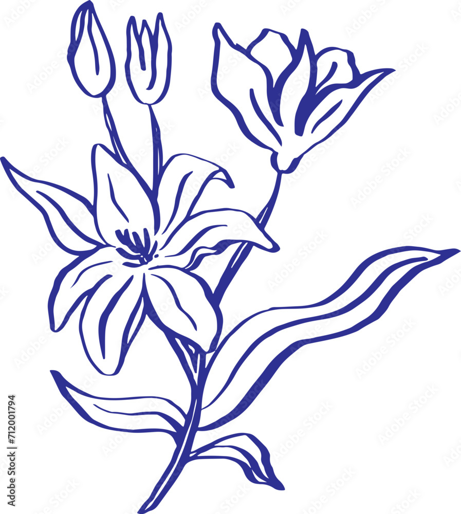 Obraz premium Hand Drawn Abstract Flower Line Art