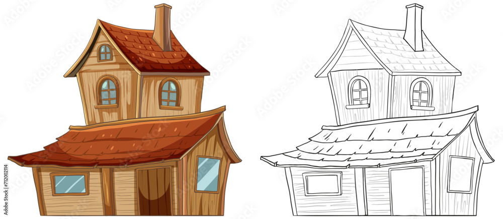 Two contrasting styles of house illustrations.