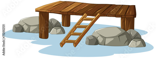 Cartoon illustration of a small wooden bridge