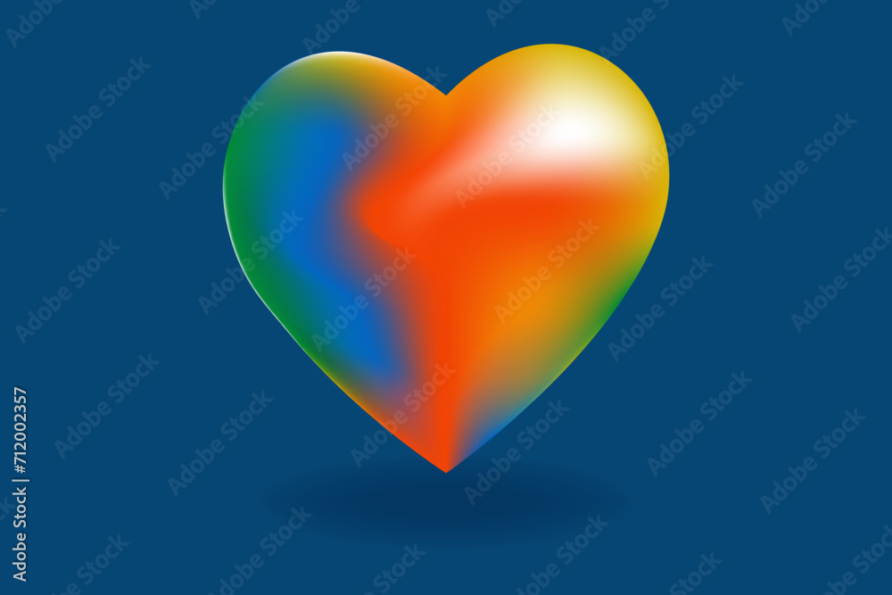 3D vector form of heart in rainbow heat map colors gradient on blue background. Trendy futuristic element perfect for abstract designs, web, print, media