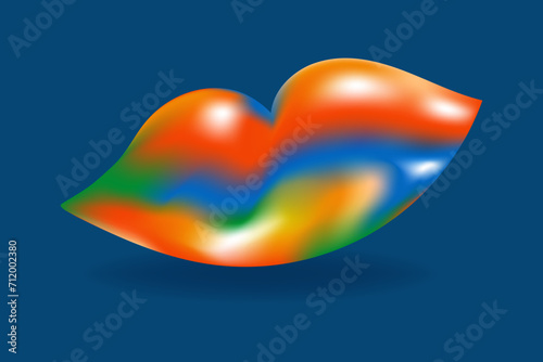 3D vector form of lips in rainbow heat map colors gradient on blue background. Trendy futuristic element perfect for abstract designs, web, print, media