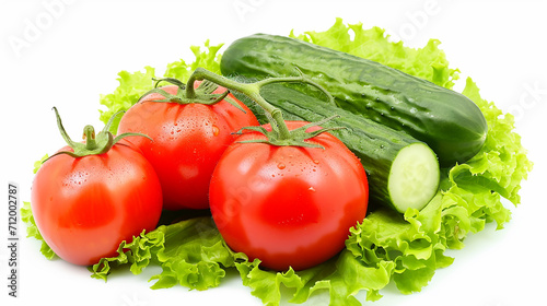 Tomatoes and cucumbers in lettuce leaves isolated