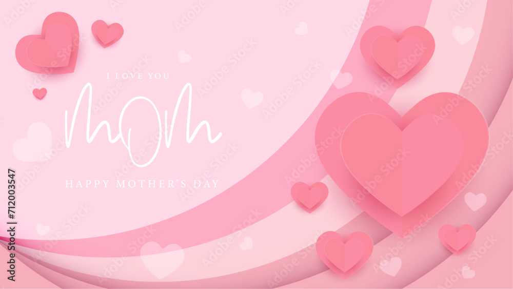 Pink elegant mothers day background with love balloons vector illlustration. Happy mothers day event poster for greeting design template and mother's day celebration