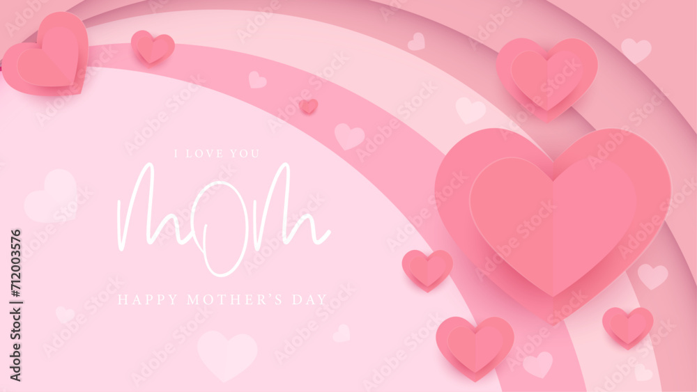 Pink vector happy mothers day with love. Happy mothers day event poster for greeting design template and mother's day celebration