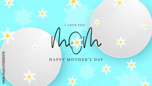 Yellow white and blue happy mother s day background decorated with love and heart. Happy mothers day event poster for greeting design template and mother s day celebration