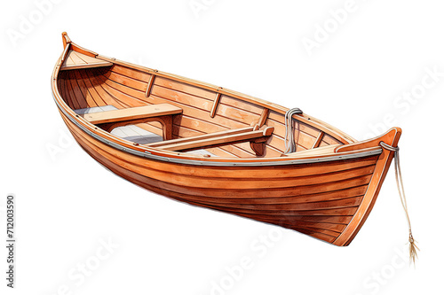 wooden paddle boat on water illustration isolated on a Transparent background. Generative AI