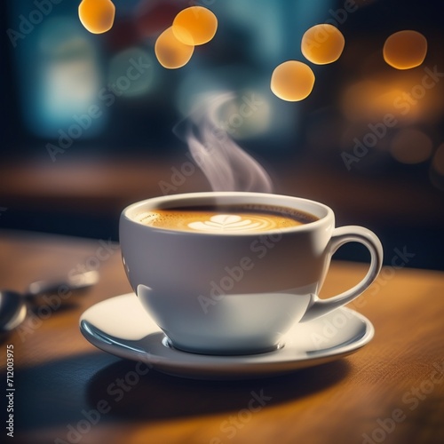 Image of a cup of hot coffee image in restaurant. 