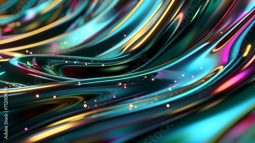 Abstract fluid 3D render holographic iridescent neon curved wave in motion lime background. Gradient design element for banners, backgrounds, wallpapers, and covers.