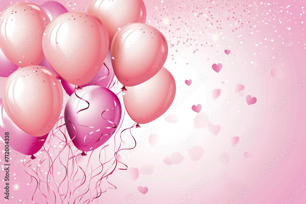 Pink balloons frame with copy space for text. Happy birtday anniversary celebration concept.