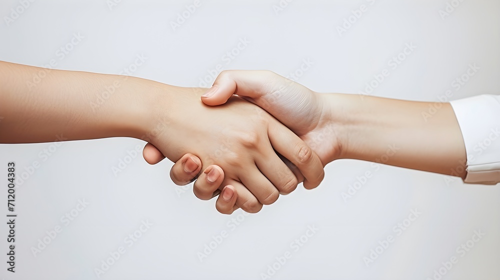 Portrait of shaking female hands on white background, background image, generative AI Portrait of shaking female hands on white background, background image, generative AI