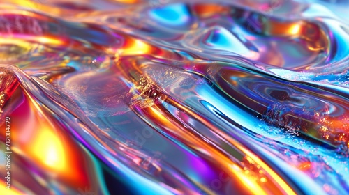 Abstract fluid 3D render holographic iridescent neon curved wave in motion silver background. Gradient design element for banners, backgrounds, wallpapers, and covers.