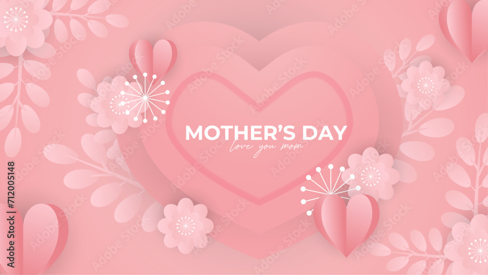 Pink and white happy mother's day abstract background vector. Luxury minimal style. Happy mothers day event poster for greeting design template and mother's day celebration