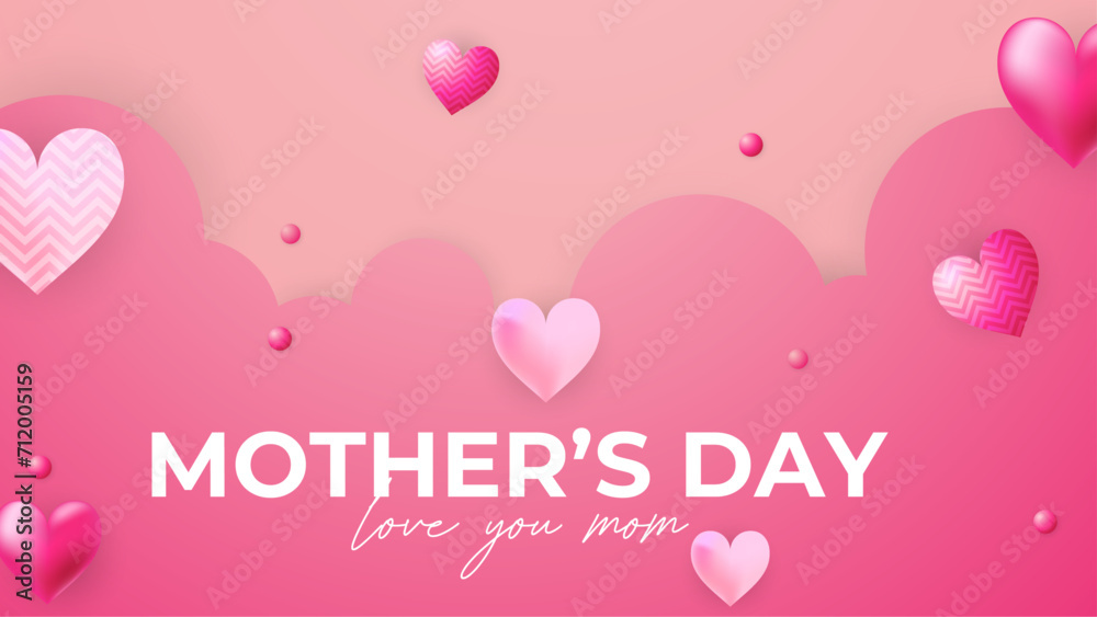 Pink and white vector happy mothers day with love. Happy mothers day event poster for greeting design template and mother's day celebration