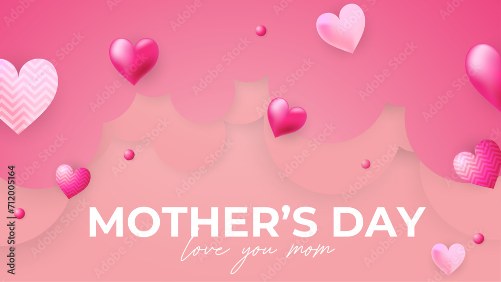 Pink and white vector happy mother's day background design with heart. Happy mothers day event poster for greeting design template and mother's day celebration