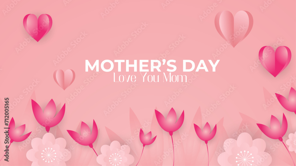 Pink and white vector beautiful happy mother's day with love and heart background. Happy mothers day event poster for greeting design template and mother's day celebration