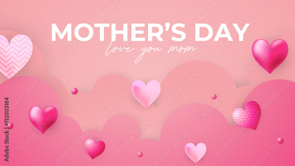 Pink and white elegant mothers day background with love balloons vector illlustration. Happy mothers day event poster for greeting design template and mother's day celebration