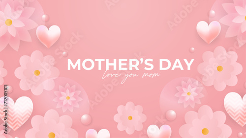 Pink and white vector happy mother's day background design with heart. Happy mothers day event poster for greeting design template and mother's day celebration