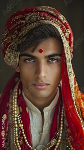 Portrait of young indian male wearing traditional indian clothes, generative AI