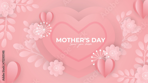 Pink and white happy mother's day abstract background vector. Luxury minimal style. Happy mothers day event poster for greeting design template and mother's day celebration