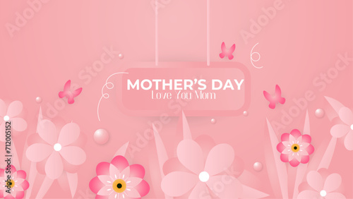 Pink and white happy mother's day background decorated with love and heart. Happy mothers day event poster for greeting design template and mother's day celebration