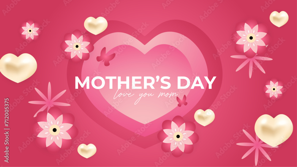 Pink and yellow elegant mothers day background with love balloons vector illlustration. Happy mothers day event poster for greeting design template and mother's day celebration