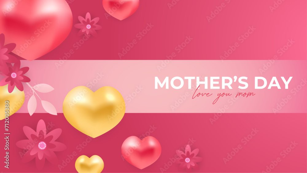 Pink red and yellow happy mother's day abstract background vector. Luxury minimal style. Happy mothers day event poster for greeting design template and mother's day celebration