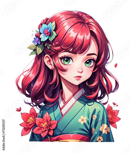 Beautiful Girl wear Green Kimono Sticker