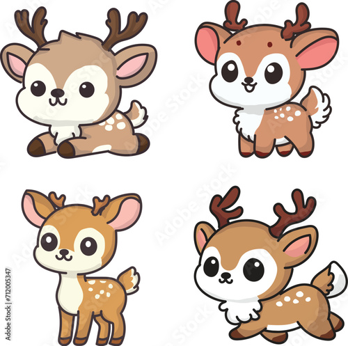 set of cute kawaii deer