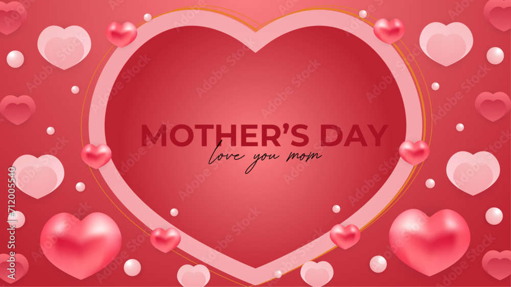 Pink red and white vector beautiful happy mother's day with love and heart background. Happy mothers day event poster for greeting design template and mother's day celebration