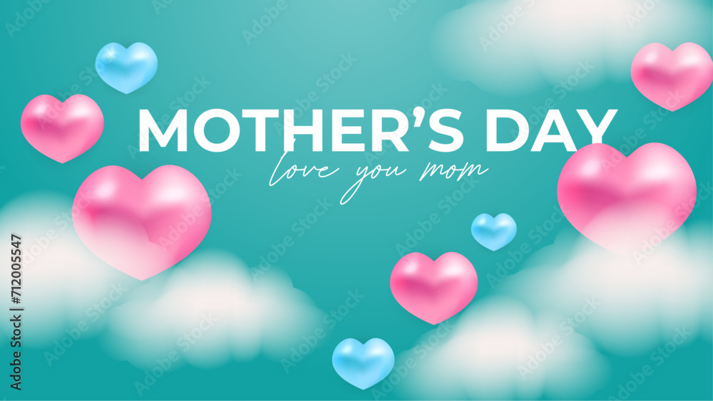 Green pink and blue vector happy mothers day with love. Happy mothers day event poster for greeting design template and mother's day celebration