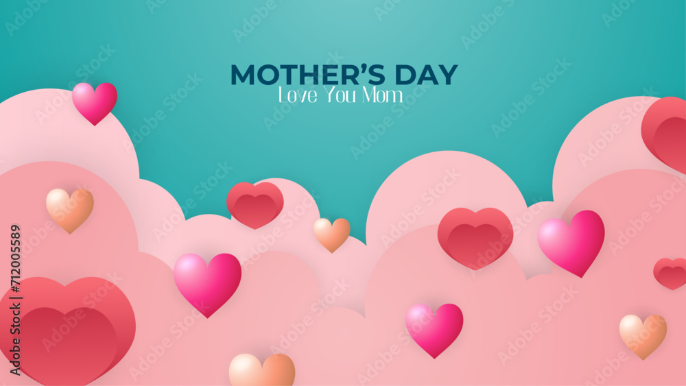 Colorful colourful vector happy mother's day background design with heart. Happy mothers day event poster for greeting design template and mother's day celebration