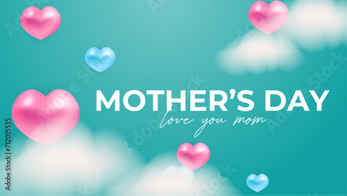 Green pink and blue vector happy mother's day background design with heart. Happy mothers day event poster for greeting design template and mother's day celebration