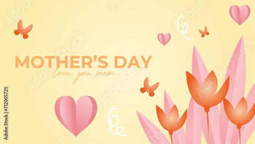 Orange yellow and pink elegant mothers day background with love balloons vector illlustration. Happy mothers day event poster for greeting design template and mother's day celebration