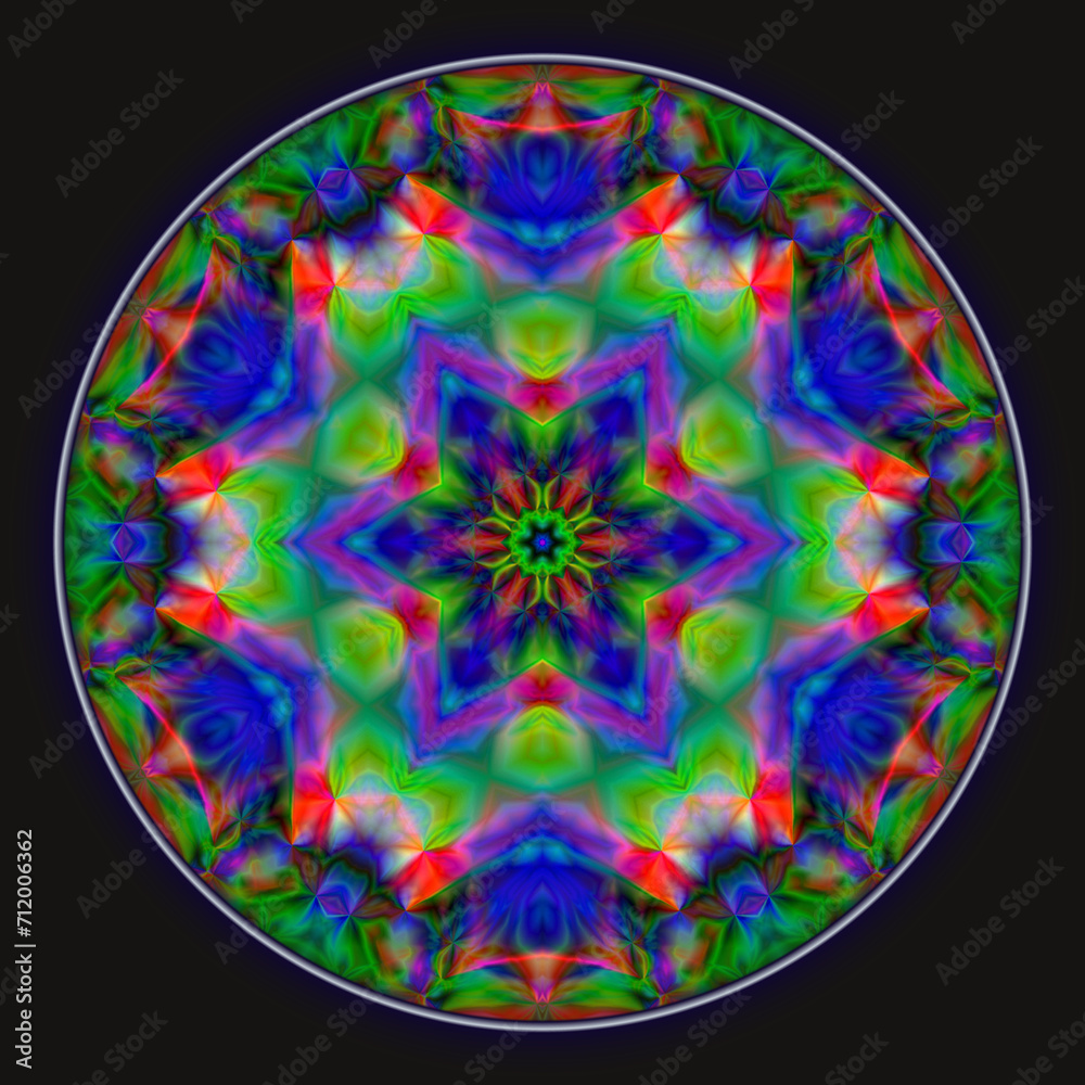 psychedelic background. Color mandala floral style. Raster illustration. For textile, carpet patterns Persian relief.